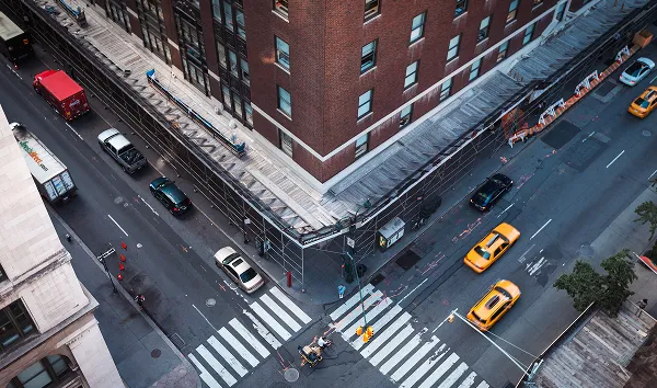 New York City, New York State, USA - August 14th, 2013: High angle from a roof at the corner of Madison Ave and E35th St.